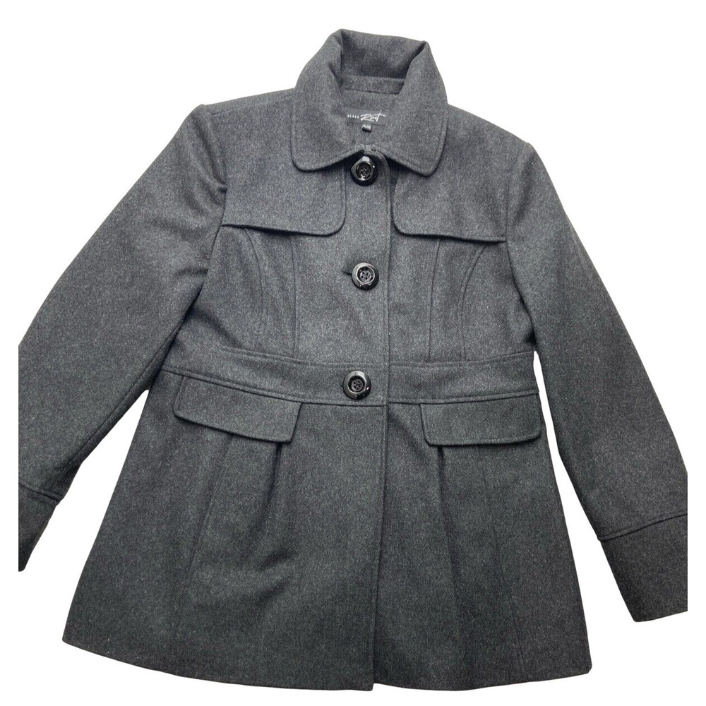 Black Rivet Coat Womens XL Gray Wool Blend Pea Coat Button Front Lined Collared
